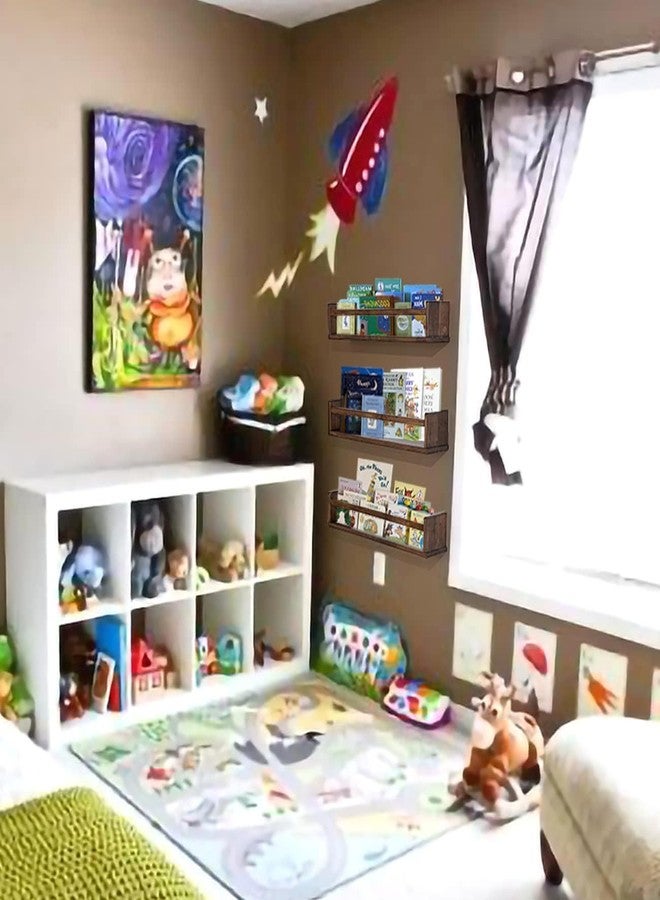 AZSKY Nursery Book Shelves 24 in Walnut Floating Bookshelf for Kids Room Wall Mounted Floating Shelves Solid Nursery Bookshelf Perfect Decor for Kitchen Bedroom Living Room Set of 3 - Image 4