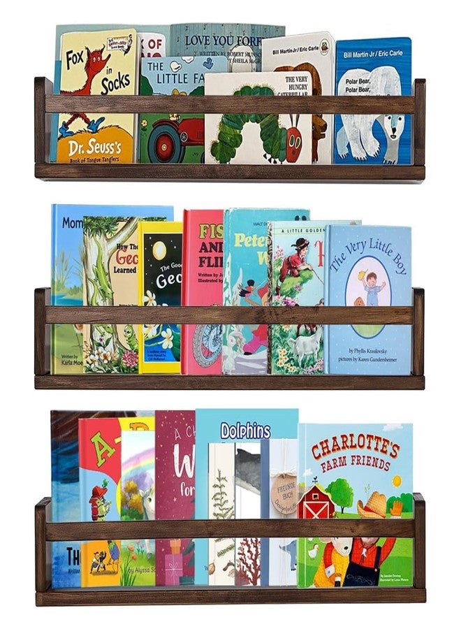 AZSKY Nursery Book Shelves 24 in Walnut Floating Bookshelf for Kids Room Wall Mounted Floating Shelves Solid Nursery Bookshelf Perfect Decor for Kitchen Bedroom Living Room Set of 3 - Image 1