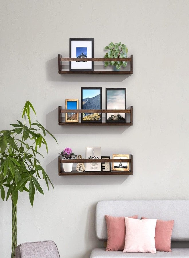 AZSKY Nursery Book Shelves 24 in Walnut Floating Bookshelf for Kids Room Wall Mounted Floating Shelves Solid Nursery Bookshelf Perfect Decor for Kitchen Bedroom Living Room Set of 3 - Image 3
