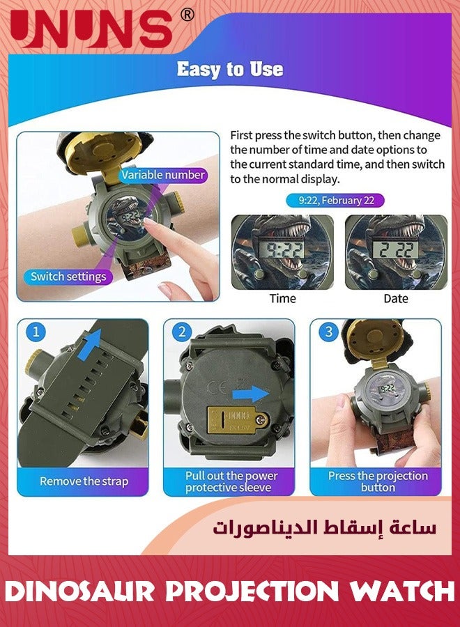 UNUNS ساعة ديناصور، ساعات مشروع مع 24 نوعًا من أنماط عرض الديناصورات، ساعات يد رقمية كرتونية للديناصورات، ساعة لعبة للأطفال مع تاريخ ووقت قابل للتعديل، ألعاب تعليمية للأولاد والبنات كهدية - Image 3