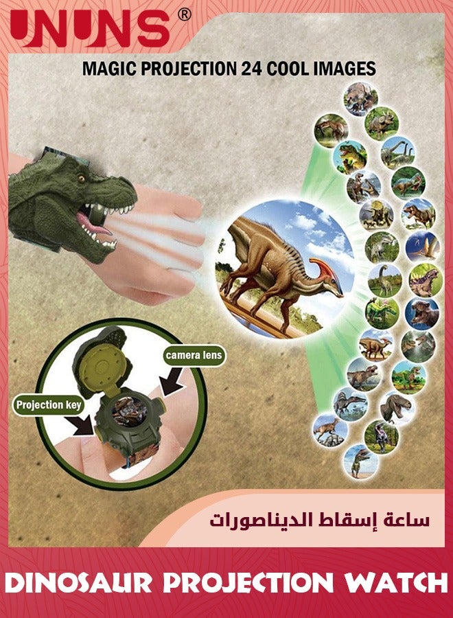 UNUNS ساعة ديناصور، ساعات مشروع مع 24 نوعًا من أنماط عرض الديناصورات، ساعات يد رقمية كرتونية للديناصورات، ساعة لعبة للأطفال مع تاريخ ووقت قابل للتعديل، ألعاب تعليمية للأولاد والبنات كهدية - Image 2