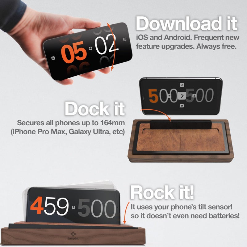 Tempest Chess Clock  Hybrid Phone Dock  App Large Display Chess Timer for Casual  Club Play iOS  Android for Chess Backgammon Go Scrabble Pool Warhammer and More Deluxe - Image 3