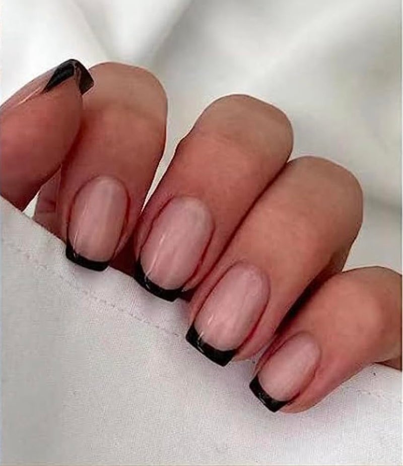 Jsiallye 6 Packs (144 Pcs) French Tip Press on Nails - Jsiallye Wine Red/Black/Milky White Solid Color Short Square Press on Nails, Glue on with Nail in 12 Sizes - 24 Fake Nails Kit, Stick on Nails for Women - Image 5
