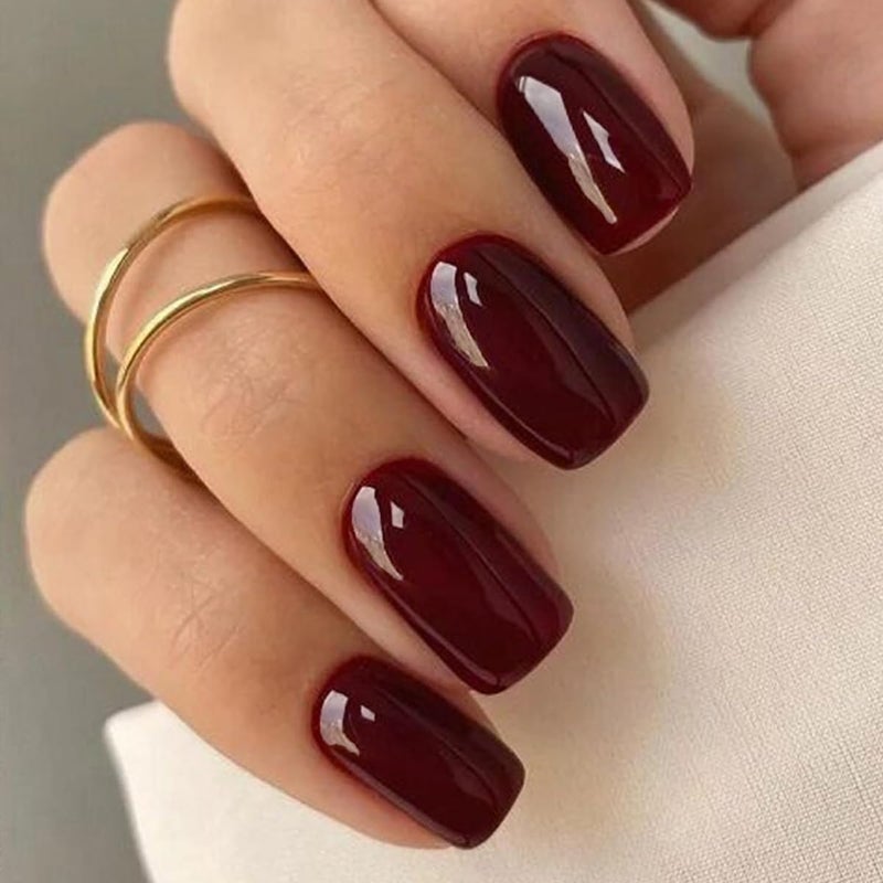 Jsiallye 6 Packs (144 Pcs) French Tip Press on Nails - Jsiallye Wine Red/Black/Milky White Solid Color Short Square Press on Nails, Glue on with Nail in 12 Sizes - 24 Fake Nails Kit, Stick on Nails for Women - Image 4