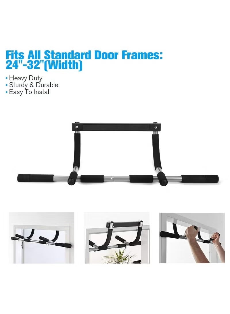 عقلة باب متعددة التمارين الرياضية للجزء العلوي من الجسم مع داعم للمعصم أسود × رمادي ، 150 كجم - Image 1