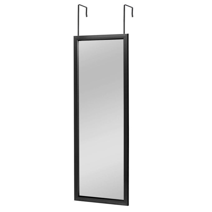 OVER THE DOOR WALL MIRROR DRESSING MAKE UP FULL LENGTH HANGING POLYSTYRENE FRAME FOR BATHROOM BEDROOM LIVING ROOM DORM AND MORE BLACK 43 X 16