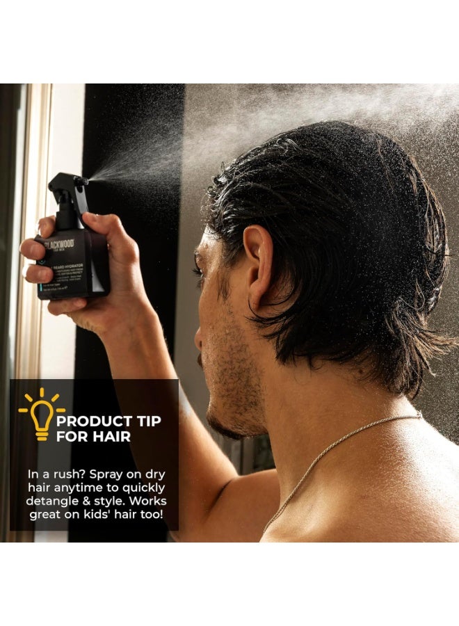 Blackwood For Men Hair & Beard Hydrator Spray - Natural Leave-In Conditioner - Moisturizes, Texturizes, Shapes & Detangles - Ideal for Beard Growth & Care - Vegan Men's Grooming Essential (4 oz)