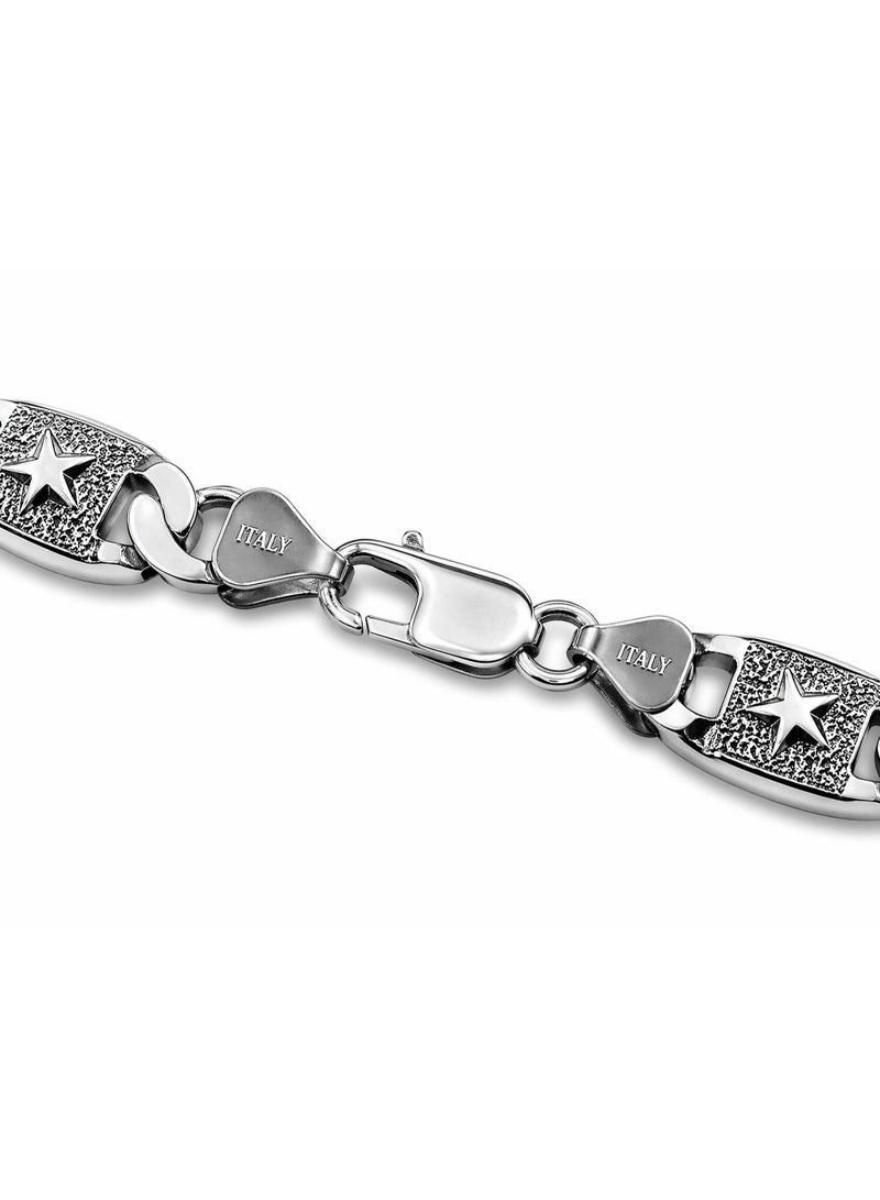 FINE SILVER Men's 925 Sterling Silver Star Link Chain Necklace - Textured Star Pattern Bold Statement Jewelry - Image 2