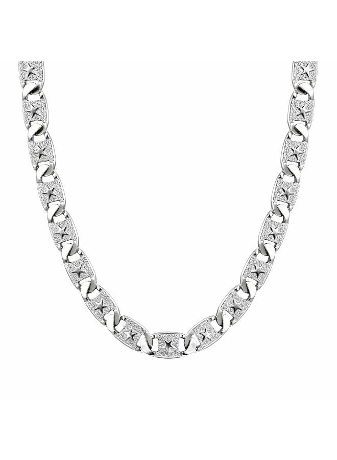 FINE SILVER Men's 925 Sterling Silver Star Link Chain Necklace - Textured Star Pattern Bold Statement Jewelry - Image 1