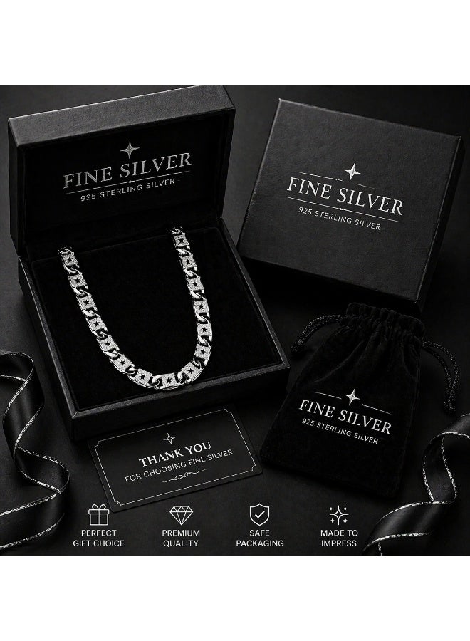 FINE SILVER Men's 925 Sterling Silver Star Link Chain Necklace - Textured Star Pattern Bold Statement Jewelry - Image 4