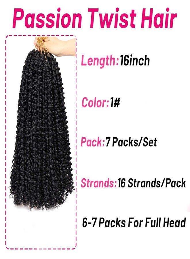 Dorsanee Black Passion Twist Hair 16 Inch 7 Packs Water Wave Crochet Hair Long Bohemian Curly Braiding Hair for Butterfly Locs, Faux Locs, Boho Style Spring Twist Crochet Braids (1#) - Image 2