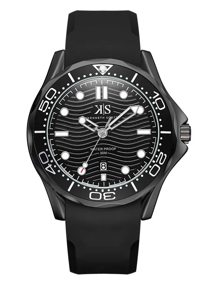 كينيث سكوت Kenneth Scott Men's Quartz Movement Watch, Analog Display and Silicon Strap - K22009-BSBB, Black