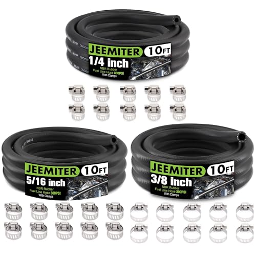 Jeemiter Fuel Line Hose Assortment Pack 14 516 38 ID x 10FT Each with 30 Clamps SAE 30R7 NBR Rubber MultiSize Kit for Small Engine Automotive Marine Repair - Image 1