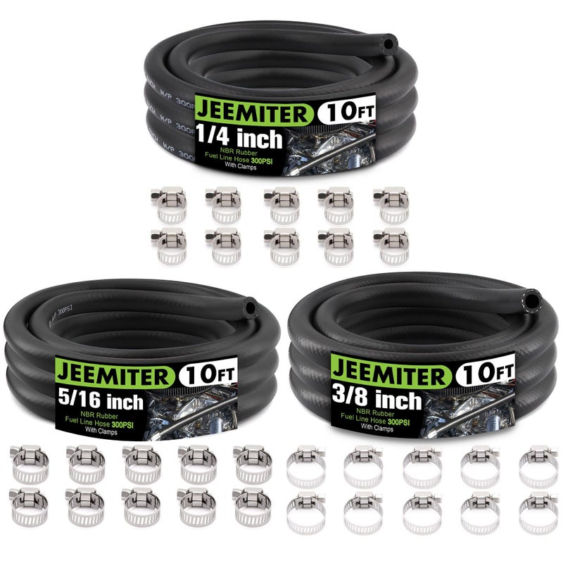 Jeemiter Fuel Line Hose Assortment Pack 14 516 38 ID x 10FT Each with 30 Clamps SAE 30R7 NBR Rubber MultiSize Kit for Small Engine Automotive Marine Repair - Image 3