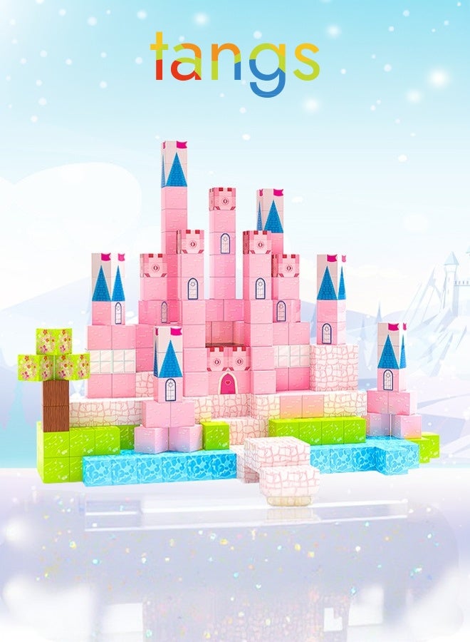 ملقط مجموعة مين ماجنت وورلد ١٠٠ قطعة مكعبات مغناطيسية مع تصميم قلعة أميرات | ألعاب تعليمية STEM حسية للأطفال بعمر ٣-٧ سنوات | بلاط مغناطيسي غير سام وآمن للألعاب الداخلية والخارجية - Image 1