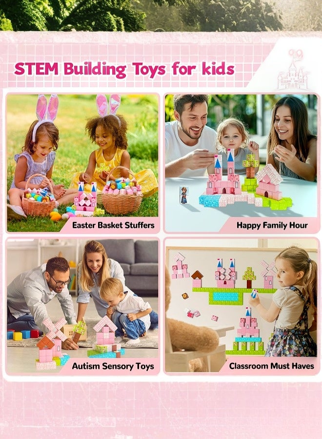 ملقط مجموعة مين ماجنت وورلد ١٠٠ قطعة مكعبات مغناطيسية مع تصميم قلعة أميرات | ألعاب تعليمية STEM حسية للأطفال بعمر ٣-٧ سنوات | بلاط مغناطيسي غير سام وآمن للألعاب الداخلية والخارجية - Image 3