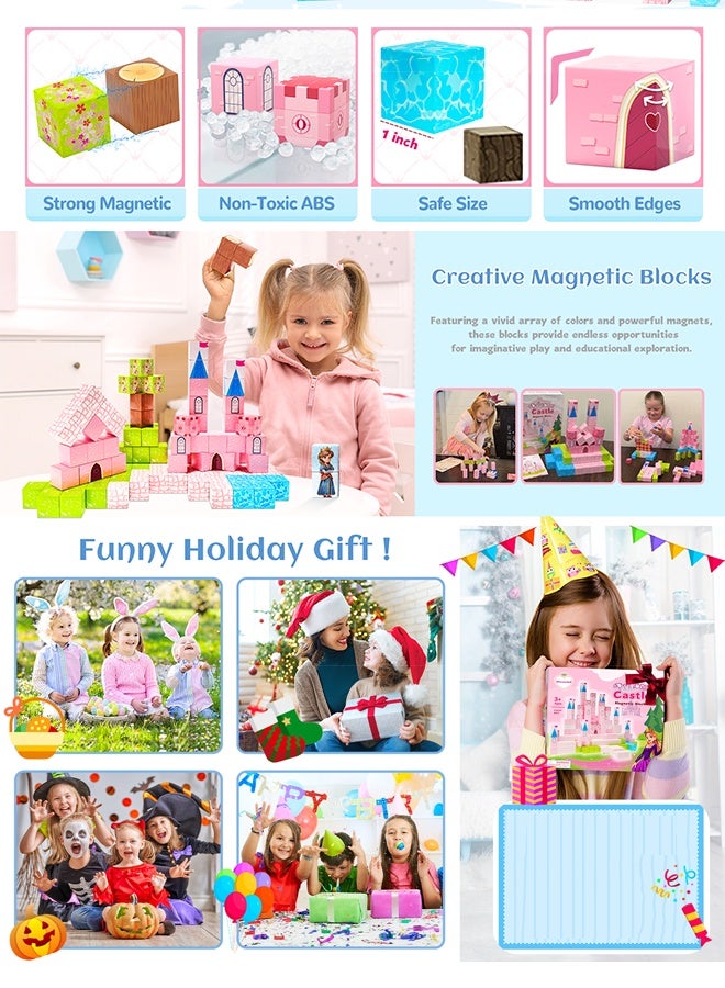 ملقط مجموعة مين ماجنت وورلد ١٠٠ قطعة مكعبات مغناطيسية مع تصميم قلعة أميرات | ألعاب تعليمية STEM حسية للأطفال بعمر ٣-٧ سنوات | بلاط مغناطيسي غير سام وآمن للألعاب الداخلية والخارجية - Image 4