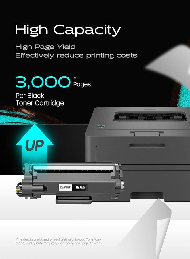 iNKPAD TN830XL Compatible Toner Cartridge High Yield Replacement for Brother TN830XL TN830 Compatible with HL-L2460DW DCP-L2640DW MFC-L2820DW HL-L2420DW HL-L2405W Printers (2 Black) - Image 3