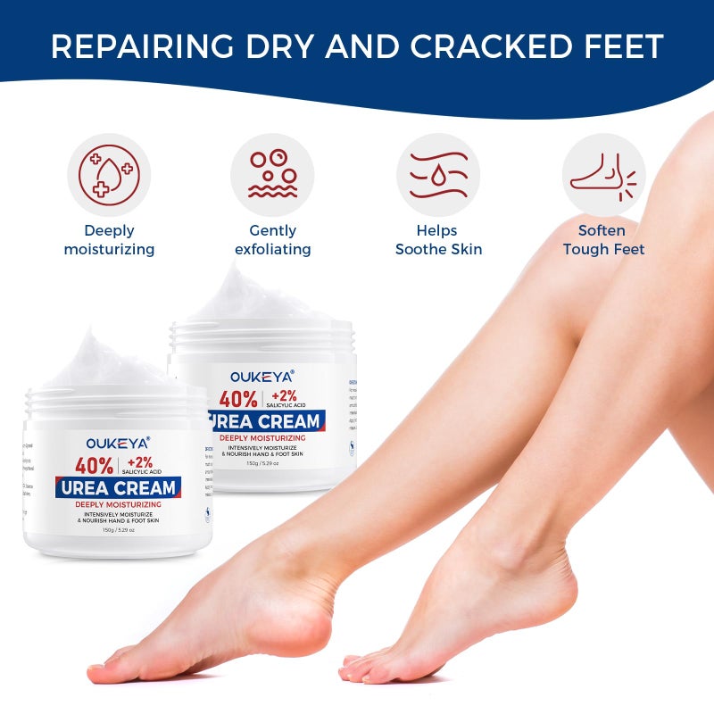 OUKEYA NEW FORMULA Urea Cream 40% Plus 2% Salicylic Acid for Feet Maximum Strength, Dry Cracked Hand Heel Moisturizing Repair Lotion for Knees, Elbows, Removes Corns, Dead Skin Cream, 5.29 oz 2 Pack - Image 4