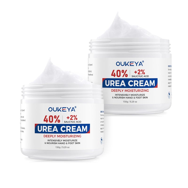 OUKEYA NEW FORMULA Urea Cream 40% Plus 2% Salicylic Acid for Feet Maximum Strength, Dry Cracked Hand Heel Moisturizing Repair Lotion for Knees, Elbows, Removes Corns, Dead Skin Cream, 5.29 oz 2 Pack - Image 1