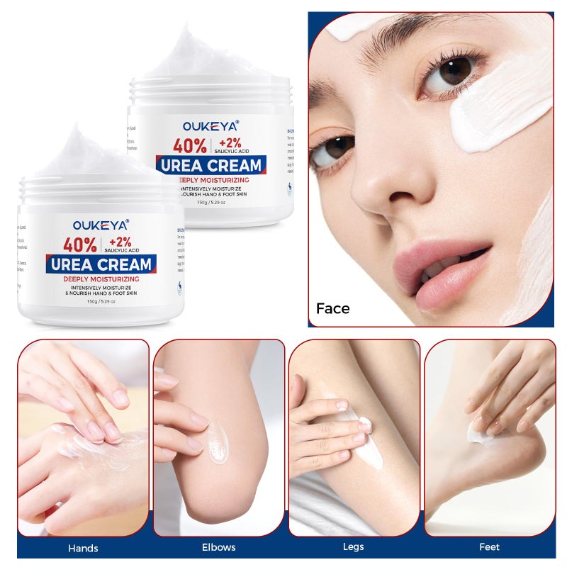 OUKEYA NEW FORMULA Urea Cream 40% Plus 2% Salicylic Acid for Feet Maximum Strength, Dry Cracked Hand Heel Moisturizing Repair Lotion for Knees, Elbows, Removes Corns, Dead Skin Cream, 5.29 oz 2 Pack - Image 3