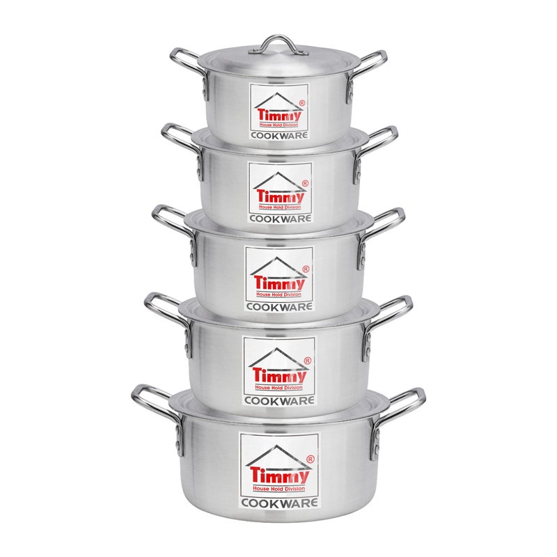 Timmy Aluminum Cookware Set - 5-Piece Non-Stick Pots with Lids, Durable & Lightweight Kitchen Essentials, Multi-Size Cooking Solution, Ideal for Daily Cooking and Catering, 5 Piece Set - Image 1