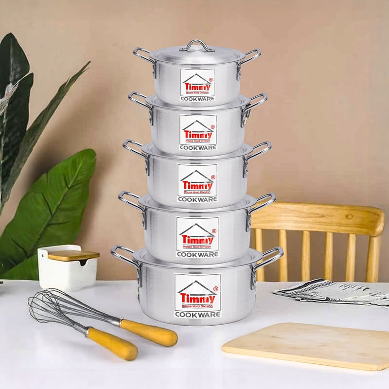 Timmy Aluminum Cookware Set - 5-Piece Non-Stick Pots with Lids, Durable & Lightweight Kitchen Essentials, Multi-Size Cooking Solution, Ideal for Daily Cooking and Catering, 5 Piece Set - Image 2