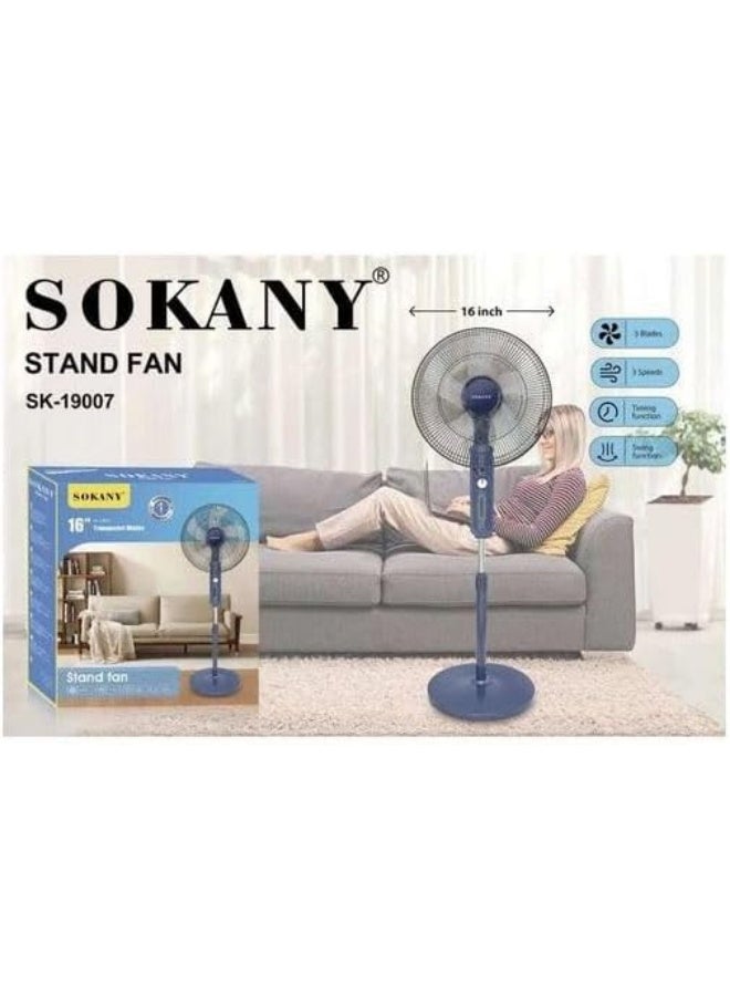 سوكاني مروحة ستاند SK-19007، 16 بوصة من سوكاني، 5 شفرات، 3 سرعات، متعدد الألوان