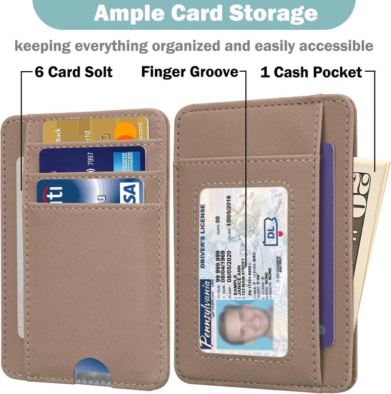 Hot Cool Slim Wallet for Men, Minimalist Front Pocket Simple Leather Credit Card Holder RFID Blocking for Men & Women, Thin Organizer Gifts, Cross - Pink - Image 2
