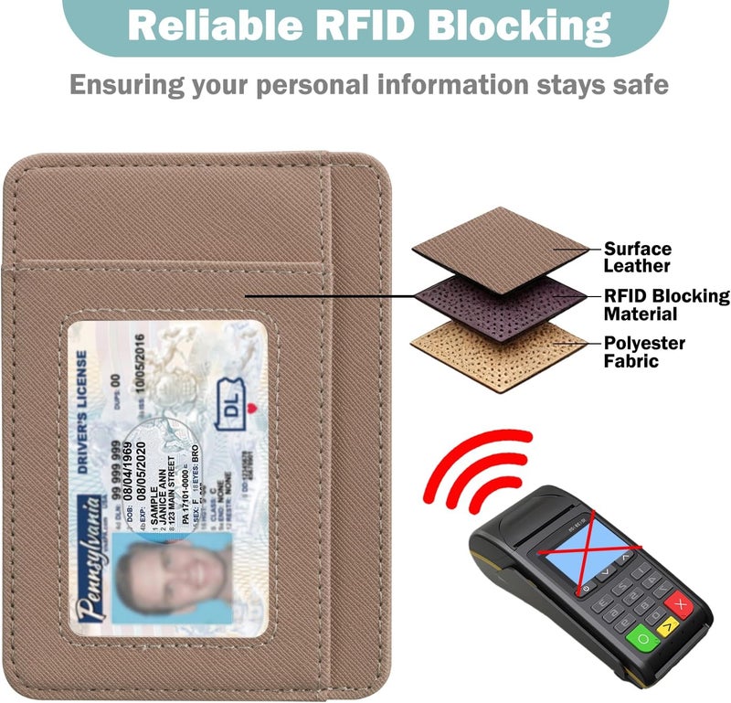Hot Cool Slim Wallet for Men, Minimalist Front Pocket Simple Leather Credit Card Holder RFID Blocking for Men & Women, Thin Organizer Gifts, Cross - Pink - Image 4