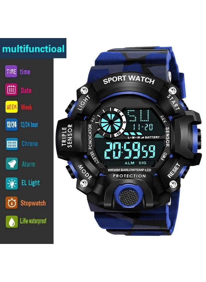 Shocknshop Shocknshop Digital Rubber Sports Multi Functional Black Dial Watch for Mens Boys -315 (Blue)  - Image 5