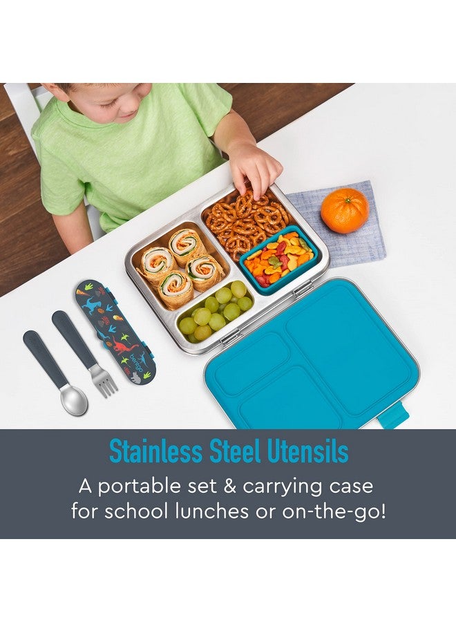 Bentgo Kids Stainless Steel Utensil Set - Reusable Fork, Spoon & Storage Case - High-Grade BPA-Free Stainless Steel, Easy-Grip Handles, Dishwasher Safe for School Lunch, Travel & Outdoors (Dinosaur) - Image 2