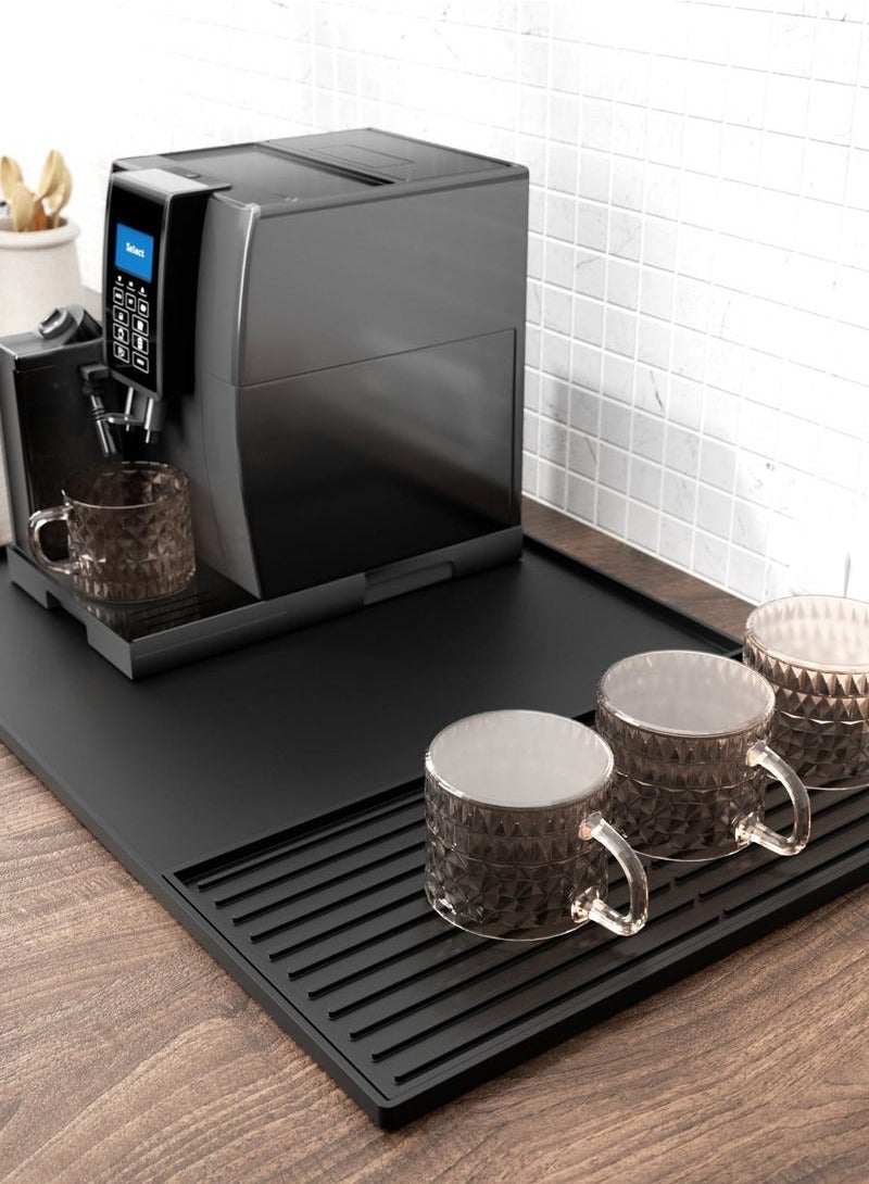 بي إيان حصيرة سيليكون 2 في 1 لركن القهوة - 61×41.5 سم مع صينية منفصلة | حصيرة واقية + تجفيف الصحون + اكسسوارات طاولة أنيقة - Image 1