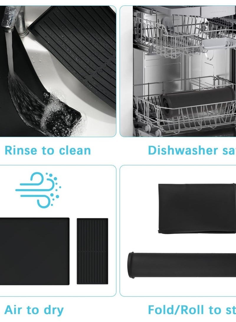 بي إيان حصيرة سيليكون 2 في 1 لركن القهوة - 61×41.5 سم مع صينية منفصلة | حصيرة واقية + تجفيف الصحون + اكسسوارات طاولة أنيقة - Image 5