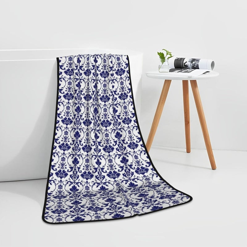 Blue and White Porcelain Pattern Print Bath Towels 27”x55” Soft Absorbent Coral Fleece Towels for Bathroom, Quick Dry Bath Towel for Bathroom, Gym, Spa, Pool & Hotel - Image 5