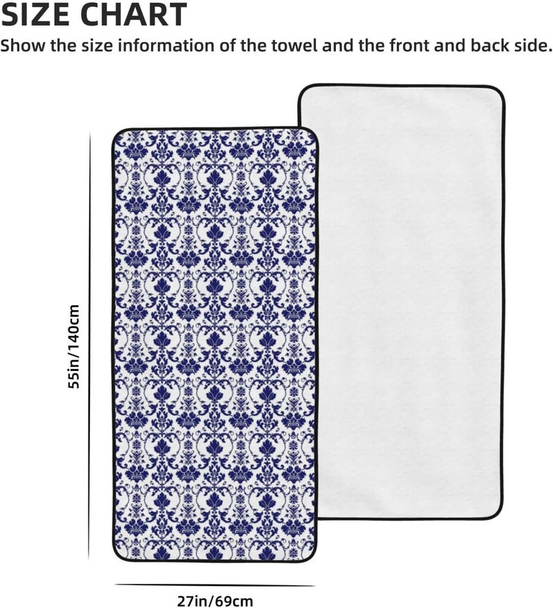 Blue and White Porcelain Pattern Print Bath Towels 27”x55” Soft Absorbent Coral Fleece Towels for Bathroom, Quick Dry Bath Towel for Bathroom, Gym, Spa, Pool & Hotel - Image 2