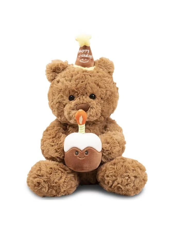 اكسيسن دمية دب محشوة، دب عيد ميلاد سعيد مع كعكة وقبعة، دمية محشوة للفتيات والفتيان والأطفال والحفلات وأعياد الميلاد - Image 1