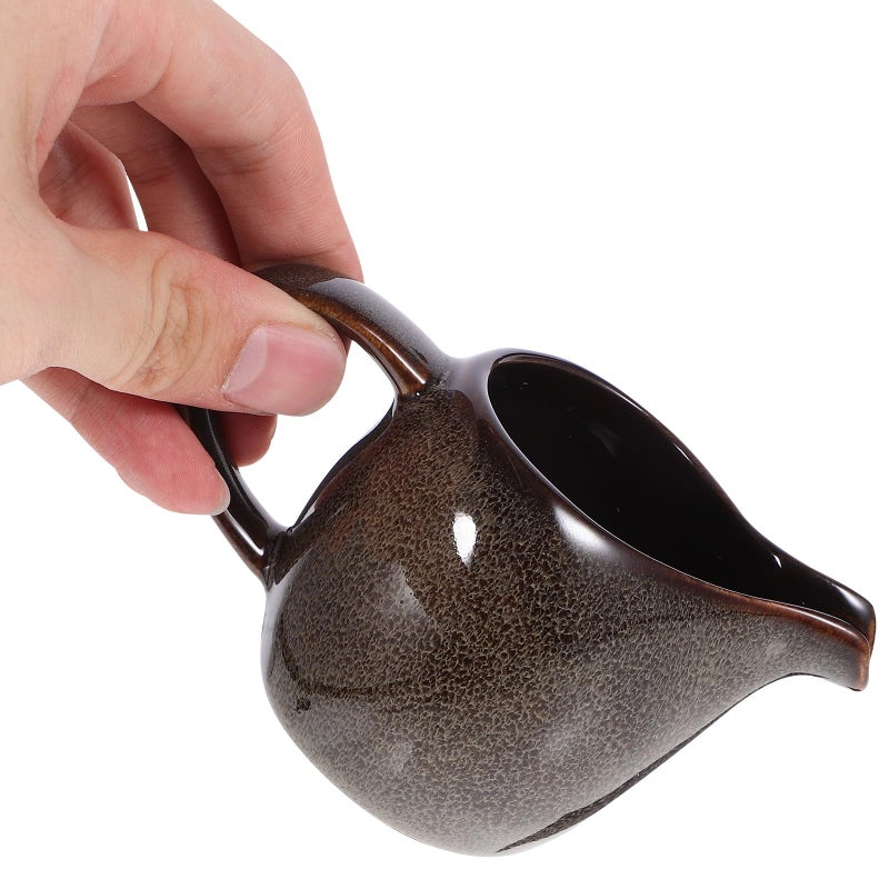 Ceramic Milk Creamer Pitcher Grey Scale Pattern with Handle and Spout for Coffee Latte - Image 5