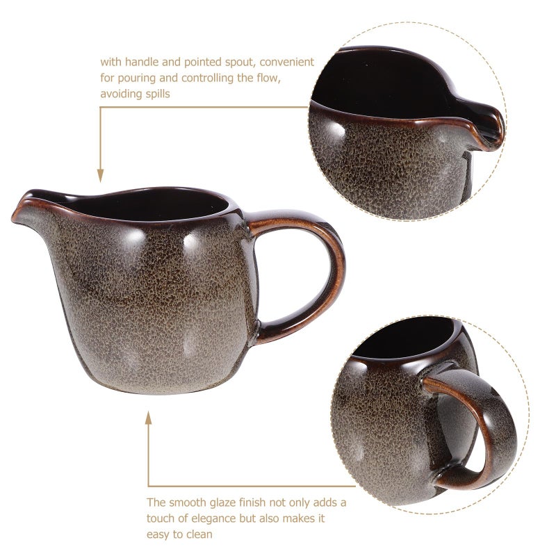 Ceramic Milk Creamer Pitcher Grey Scale Pattern with Handle and Spout for Coffee Latte - Image 4