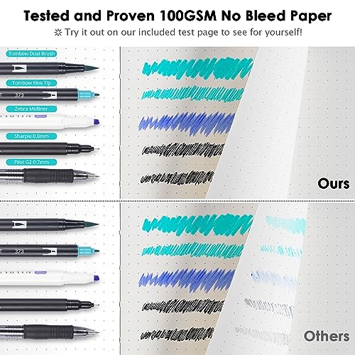 OFFIGIFT Bullet Dotted Journal Notebook, 312 Numbered Pages A5 Hardcover Leather Journal, 100gsm No Bleed Paper Dot Grid Notebook with Index Pages, Dot Journal for Women Men, 5.75" x 8.38", Black - Image 4