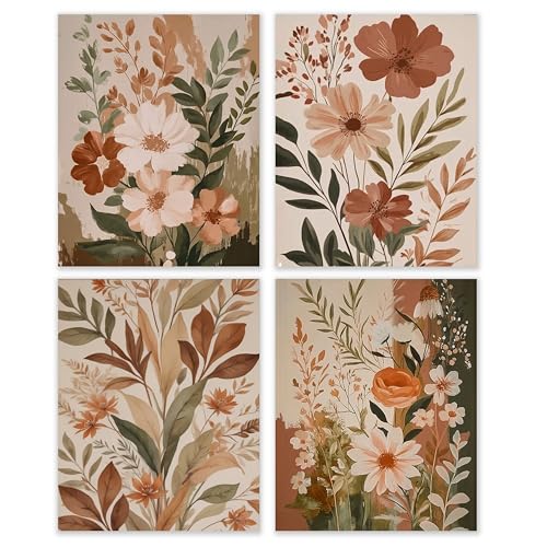 BESERH Boho Abstract Floral Wall Decor, Vintage Floral Wall Art Prints, Rustic Cottagecore Botanical Flower Posters for Home Bedroom Living Room, 8x10 Inches Set of 4 Unframed - Image 1