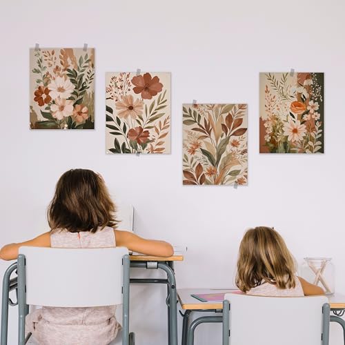 BESERH Boho Abstract Floral Wall Decor, Vintage Floral Wall Art Prints, Rustic Cottagecore Botanical Flower Posters for Home Bedroom Living Room, 8x10 Inches Set of 4 Unframed - Image 5