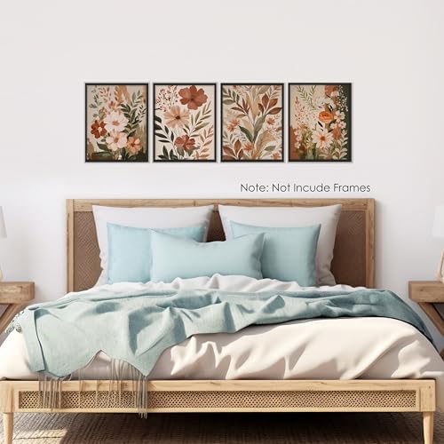 BESERH Boho Abstract Floral Wall Decor, Vintage Floral Wall Art Prints, Rustic Cottagecore Botanical Flower Posters for Home Bedroom Living Room, 8x10 Inches Set of 4 Unframed - Image 4