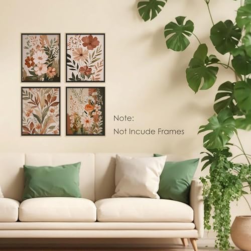 BESERH Boho Abstract Floral Wall Decor, Vintage Floral Wall Art Prints, Rustic Cottagecore Botanical Flower Posters for Home Bedroom Living Room, 8x10 Inches Set of 4 Unframed - Image 3