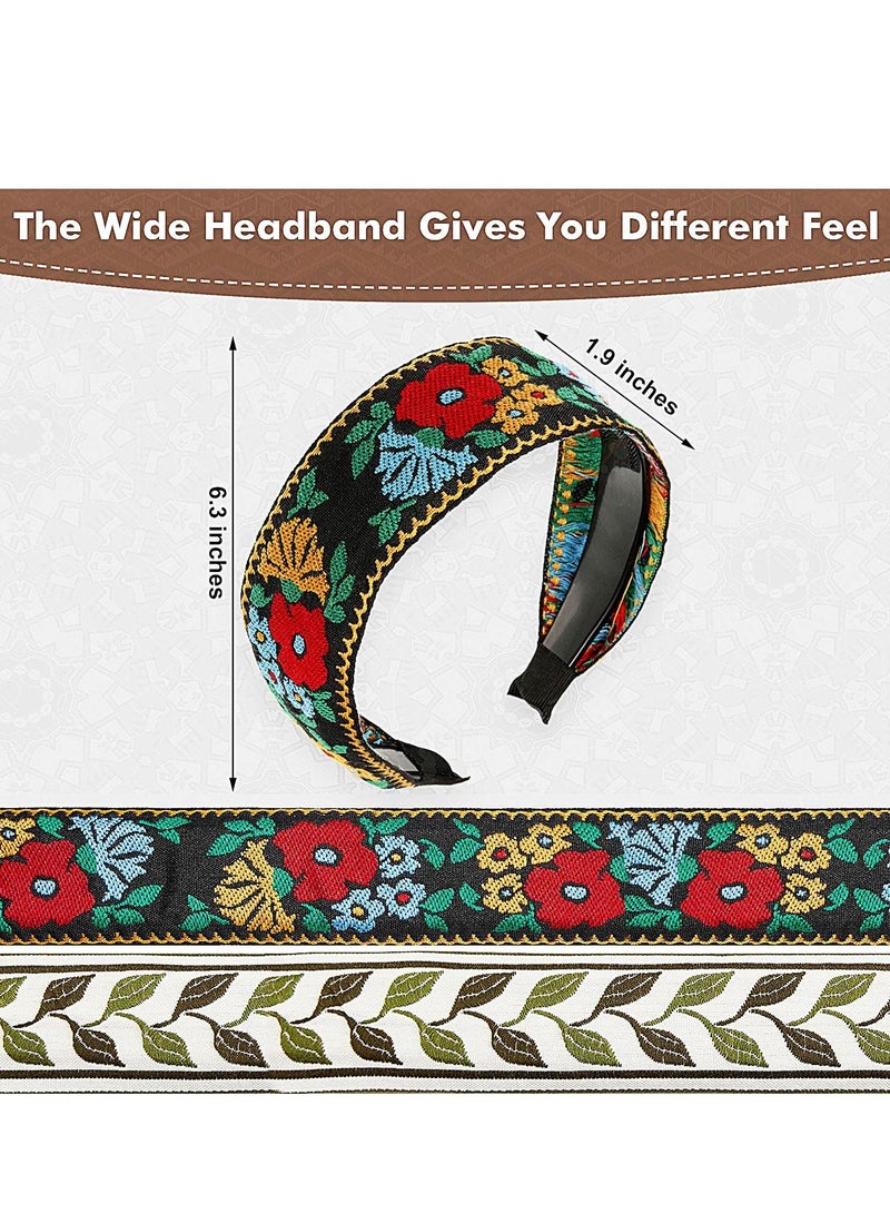 KASTWAVE 4 Pieces Boho Headband Handmade Embroidery Bohemia Floral Wide Headbands Vintage Ethnic Style Hair Band for Women Girls Hair Accessories (Classic Pattern) - Image 4