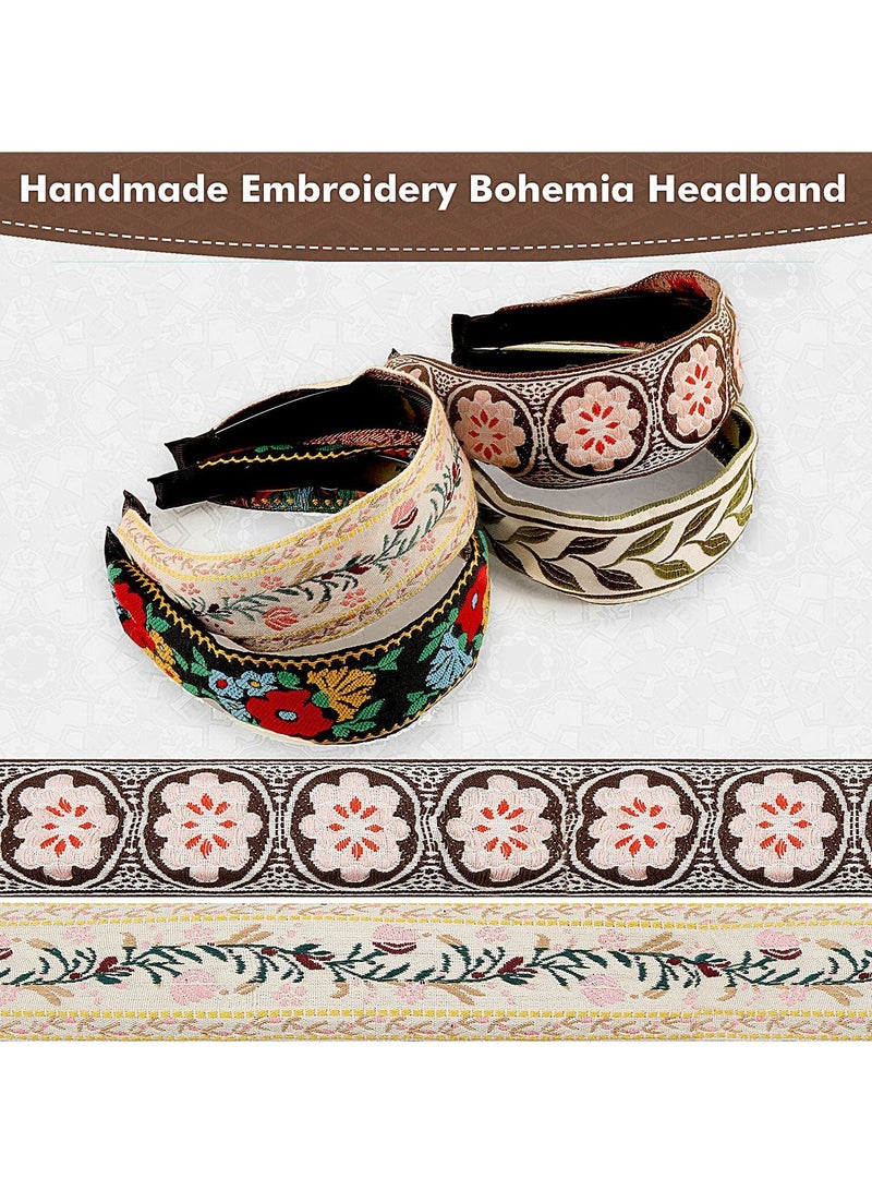 KASTWAVE 4 Pieces Boho Headband Handmade Embroidery Bohemia Floral Wide Headbands Vintage Ethnic Style Hair Band for Women Girls Hair Accessories (Classic Pattern) - Image 2