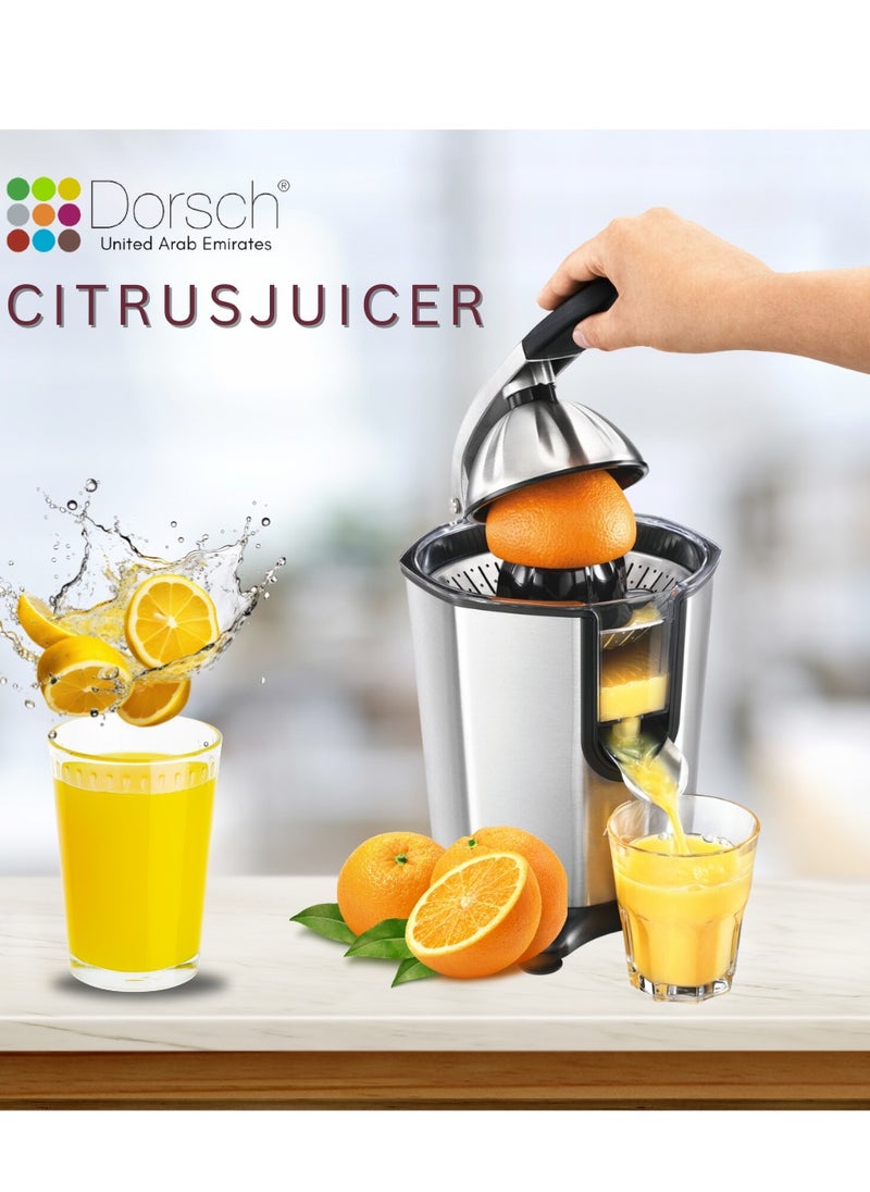 Dorsch - Danish Design Electric Citrus Juicer 160W | Stainless Steel Reamer & Filter | Auto-Reversing Function for Maximum Juice Extraction | Adjustable Pulp Control | 0.7L BPA-Free Tank, Compact & Easy to Clean | Orange, Lemon & Lime Juicer - Image 1