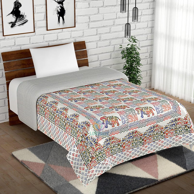 LOARSHY 210 TC Cotton Hawamahal with Elephant Print Jaipuri Razai Malmal Light Weight Pure Cotton Double Bed Hand Block Multi Color Soft King Size AC Razai/Rajai (Size 87X103 inch) - Image 2