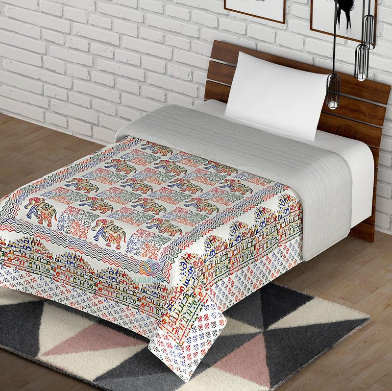 LOARSHY 210 TC Cotton Hawamahal with Elephant Print Jaipuri Razai Malmal Light Weight Pure Cotton Double Bed Hand Block Multi Color Soft King Size AC Razai/Rajai (Size 87X103 inch) - Image 3