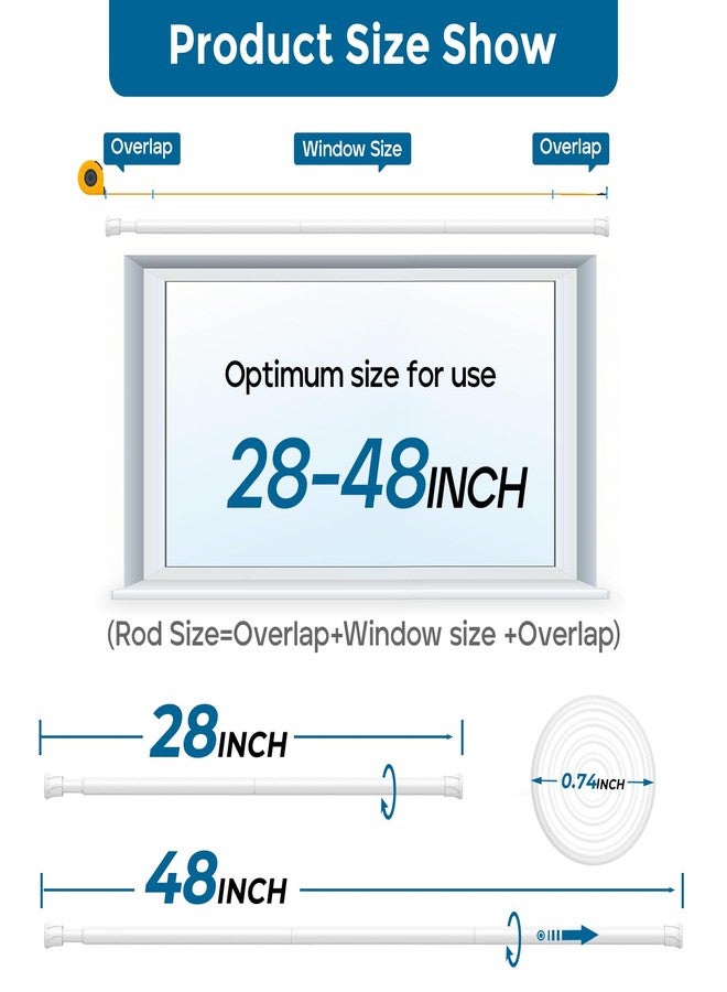 AIZESI Spring Tension Curtain Rods Short Tension Rod (White, 28" to 48"-2Pcs) - Image 2